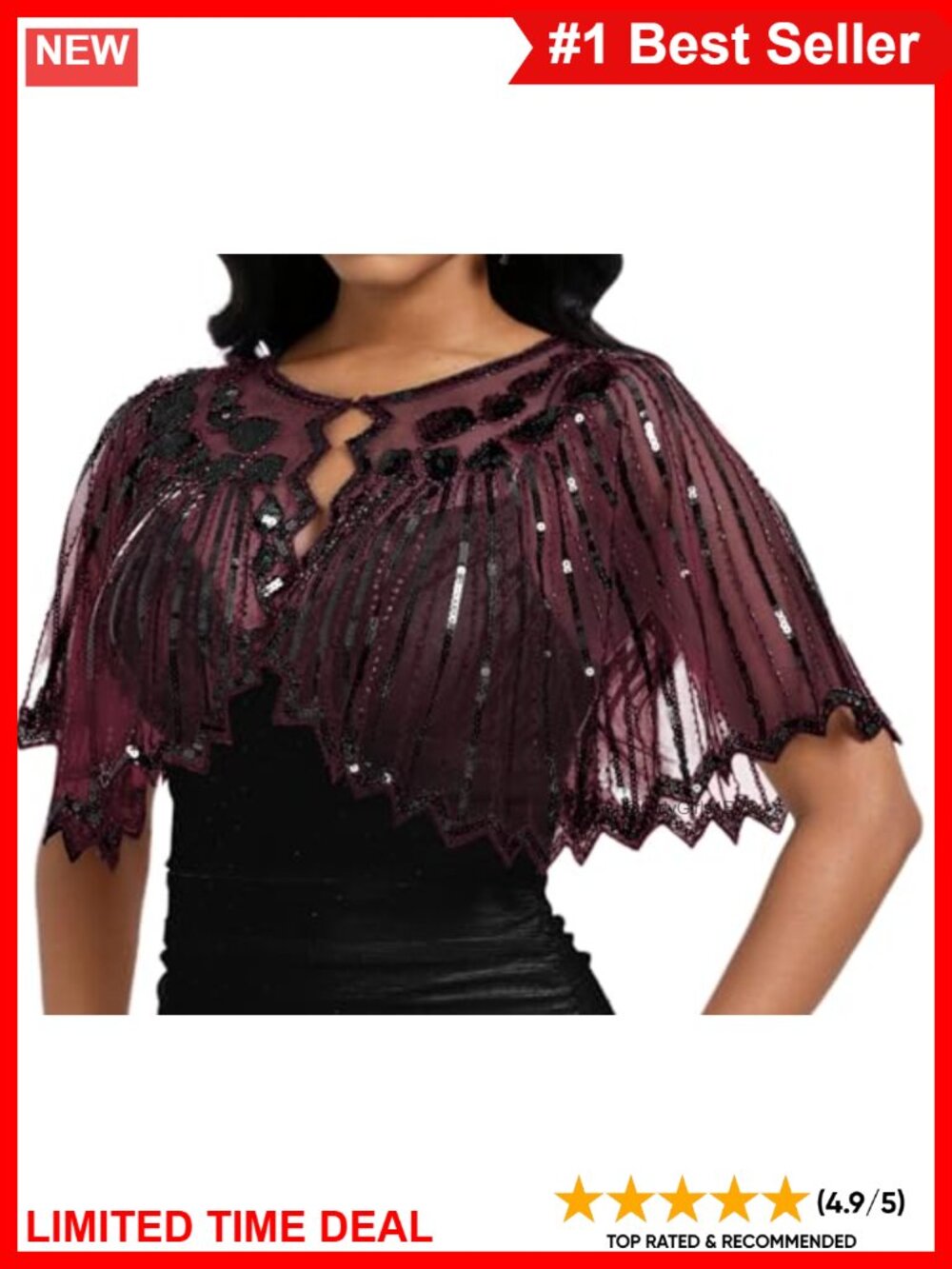 Sequin Shawl Wrap Fringe Capelet Gatsby Formal Accessory